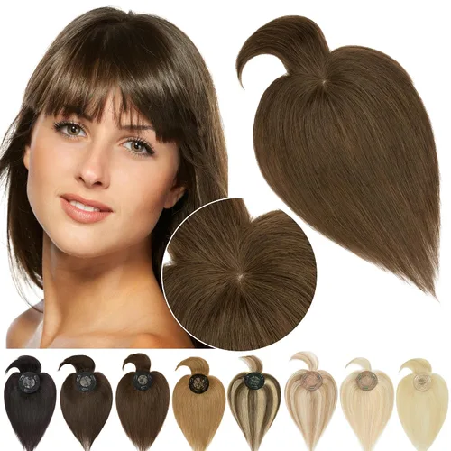Vista 8 de SEGO Hair Toppers for Women Real Human Hair with Bangs #12P613 #12P613 rubio dorado café y blanqueado
