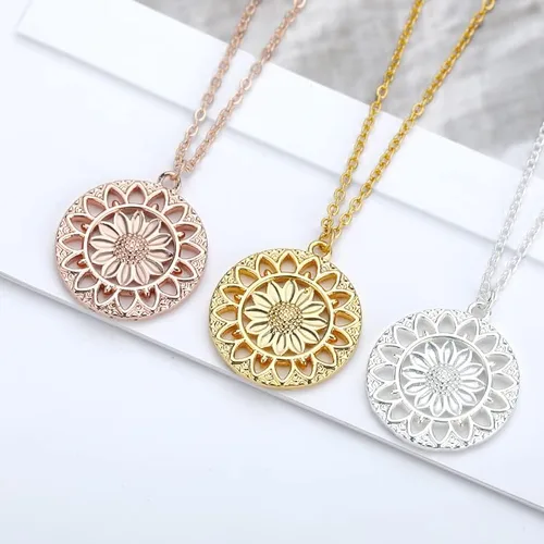 Vista 6 de LOYJOY - Collar de girasol para mujer, collar con dije de flor de sol, collar gótico para mujer, chapado en oro, 17.7in