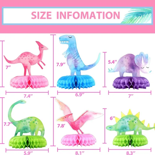 Vista 2 de Centros de mesa de dinosaurio para baby shower, 12 piezas de centros de mesa de nido de abeja de dinosaurio para decoraciones, decoración de mesa