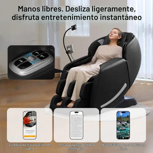 Vista 5 de Real Relax Sillón de masaje de cuerpo completo con controlador de teléfono único, sillón reclinable 3D SL-Track de gravedad cero con control
