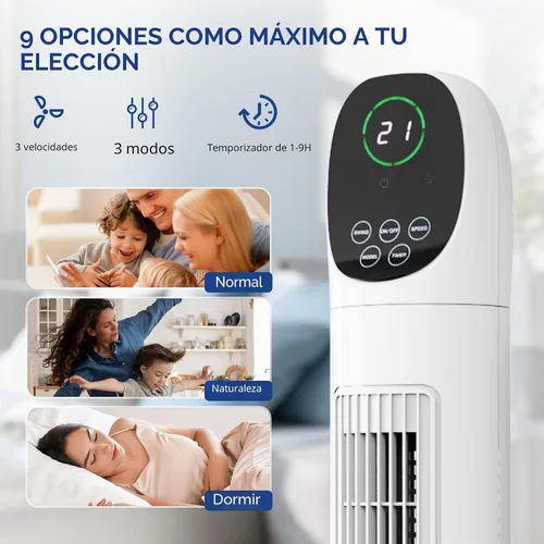Vista 3 de ROVSUN Ventilador de torre sin aspas de 34 pulgadas con pantalla digital y control remoto, refrigeración turbo con 3 velocidades, temporizador de 9