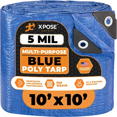 Vista 108 de Xpose Safety - Lona de polietileno ligera azul – Funda protectora multiusos, paño de goteo – duradero, impermeable, resistente a la intemperie
