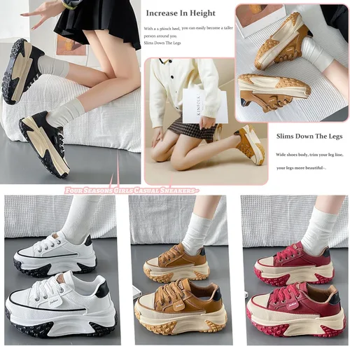 Vista 5 de DXNXIG Tenis casuales suaves de cuero para mujer, zapatos deportivos de plataforma con cordones, antideslizantes, absorben los golpes, elevan