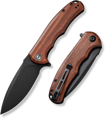 Vista 12 de CIVIVI Cuchillo de Bolsillo Plegable - Praxis Flipper con Liner Lock, Hoja Negra Stonewashed de 3.75", Mangos de Micarta, Clip Reversible