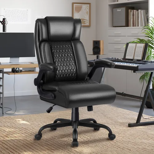 Vista 2 de OFIKA Silla ejecutiva de oficina resistente, reposabrazos abatible, acolchado, silla de juegos de computadora, silla de escritorio de piel
