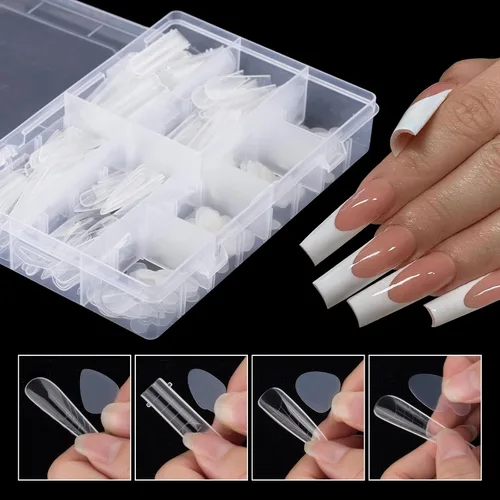 Vista 7 de 288 piezas de forma de uñas dobles con adhesivo de silicona francesa, kit de moldes de doble sistema reutilizable para uñas de línea francesa guías