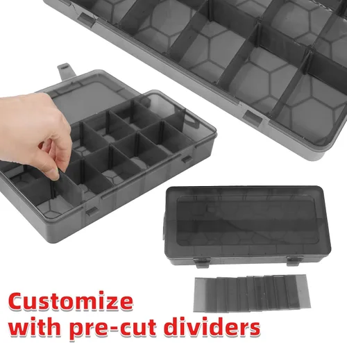 Vista 4 de ZKH Caja organizadora de piezas pequeñas, organizador de caja de aparejos transparente con compartimentos de 4 x 12 pulgadas, divisores extraíbles