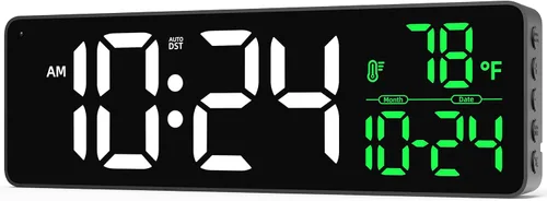 Vista 13 de Reloj de pared LED digital grande con fecha, temperatura, brillo automático, DST automático Gran reloj digital para dormitorio, escritorio, aula