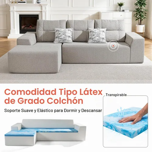Vista 2 de MCombo Sofás modulares sin hueso de 105 pulgadas para sala de estar, sofá cama modular modular convertible, sofá cama con cojín similar al látex
