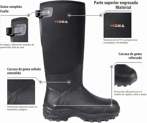 Vista 2 de Hisea Apollo Basic - Botas de caza para hombre, impermeables, aisladas, de goma, botas de lluvia, de neopreno Negro