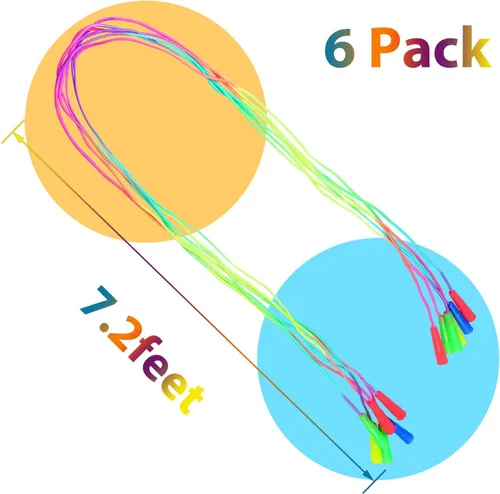 Vista 2 de Elcoho Juego de 6 cuerdas de salto de arco iris, cuerdas de saltar para educación física