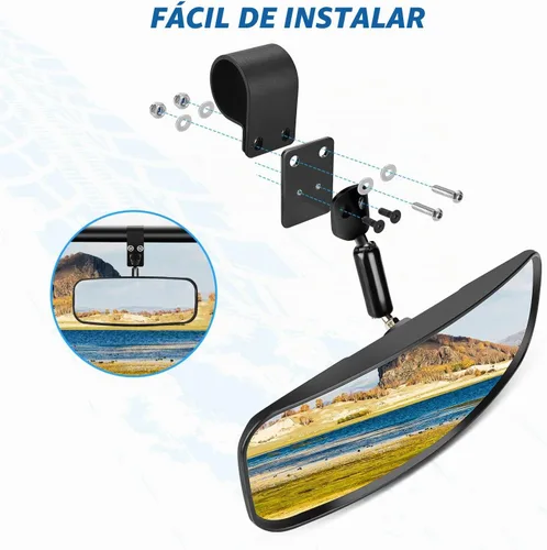 Vista 3 de Nilight UTV - Espejos retrovisores de 12 pulgadas de ancho, espejo central convexo transparente con abrazaderas de 1.75 a 2 pulgadas, ajustables 360