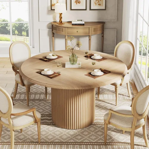 Vista 7 de Tribesigns Mesa de comedor redonda de 47" para 4, mesa de cocina estilo granja con base de metal, mesa de cena pequeña moderna para comedor, cocina