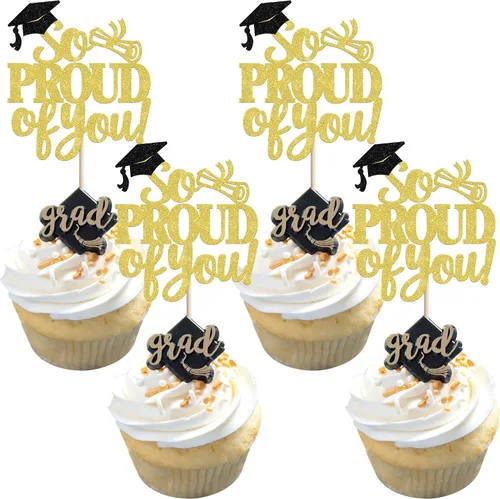 Vista 10 de Paquete de 24 adornos para cupcakes de clase de 2026 con purpurina 2026 para diploma de graduación 2026, selecciones para cupcakes para graduación