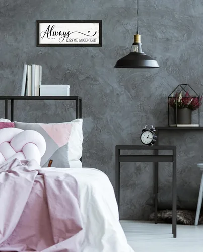 Vista 3 de YPY Letrero con texto en inglés "Always Kiss Me Goodnight" (Always Kiss Me Goodnight): pintura que absorbe el sonido, arte de pared – Decoración