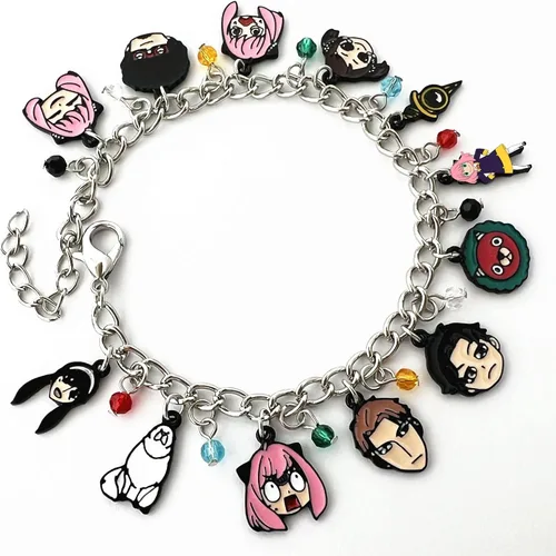 Vista 3 de Pulsera SPY FAMLY de dibujos animados de anime SP FAMILY Charm pulsera regalos para mujeres y niñas, Metal, Sin gemas.
