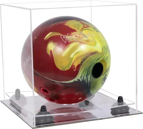 Vista 31 de Better Display Cases Acrylic Bowling Ball Display Case with Mirror Case, Yellow Risers and Clear Base (B33/A028)