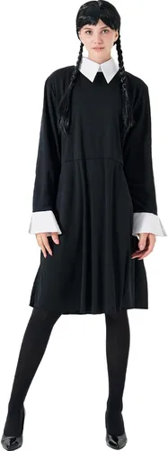 Vista 3 de Party Talk Wednesday Addams Dress for Women Girls, Halloween Costumes Cosplay Long Sleeve Peter Pan Collar Addams Family