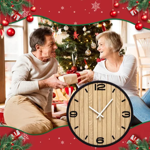 Vista 6 de Reloj de pared redondo de 10 pulgadas, funciona con pilas, de madera, de cuarzo, silencioso, decorativo, analógico, para apartamento, sala de estar