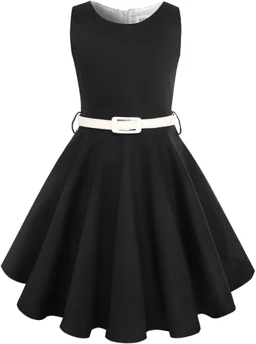 Vista 2 de gogoparti Vestido vintage para niñas, vestidos para ocasiones especiales con collar, vestido de lunares para niños, vestido de fiesta retro