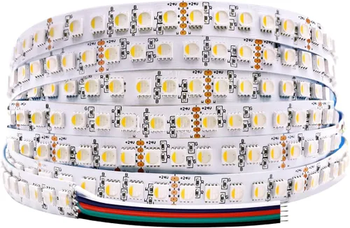 Vista 9 de Tira de luz LED RGBW de 24 voltios más brillante RGBW de alto CRI RGB+blanco cálido, 16.4 ft/16.4 pies denso 600 LED de alto lumen 5050 0.472 in
