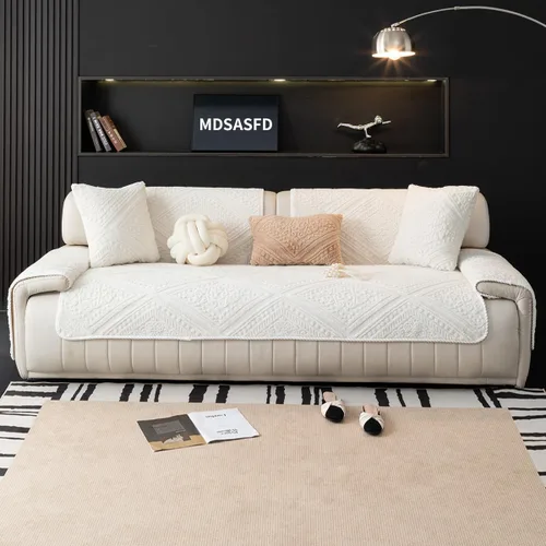 Vista 7 de funda de sofá boho antideslizante lavable para perros, funda de sofá modular suave, funda de sofá de lujo protectora para muebles, funda de Beige