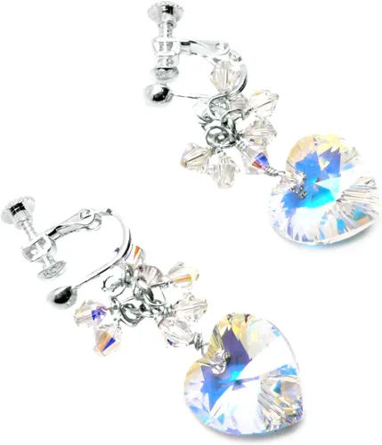 Vista 2 de Aretes de cristal de 0.551x0.551 in con forma de corazón transparente AB clúster de gota sin perforar o atornillar