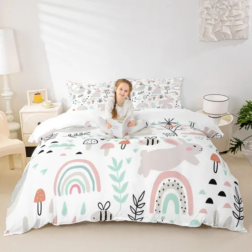 Vista 35 de Feelyou Funda de edredón de elefante de dibujos animados para niños, tamaño individual, juego de ropa de cama de cocodrilo para niños y niñas, funda