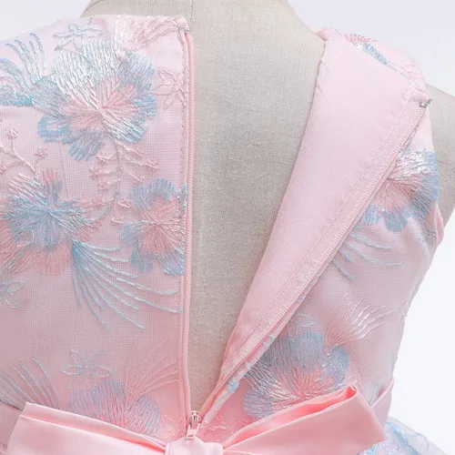 Vista 4 de Vestido de princesa para niñas con diseño floral, para fiesta de cumpleaños, boda, dama de honor, para primer cumpleaños (rosa, 2-3 años)