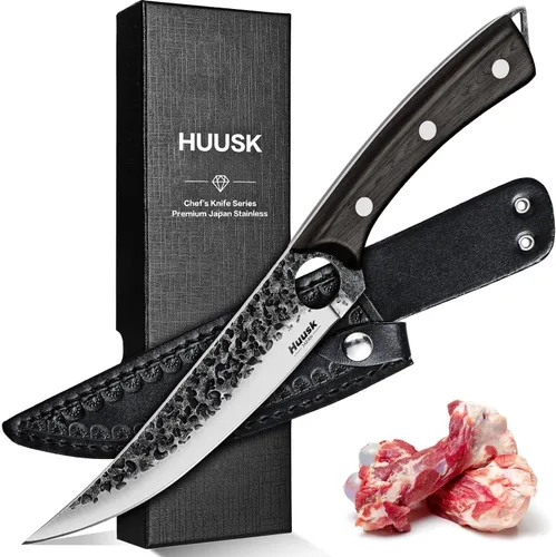 Vista 16 de Huusk Cuchillo Vikingo con Vaina Cuchillos para Deshuesar para Cortar Carne, Cuchillos Cavernícola Ultimo Forjados a Mano de Espiga Completa