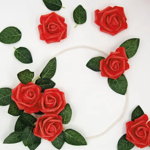 Vista 4 de AUSTOR 200 cabezas de rosas artificiales de espuma a granel, rosas artificiales rojas de 3 pulgadas, cabezas de rosas artificiales para decoración