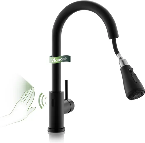 Vista 22 de VFAUOSIT - Grifo de cocina con rociador extraíble, grifo de fregadero de cocina sin plomo, níquel cepillado, acero inoxidable, arco alto, extracción