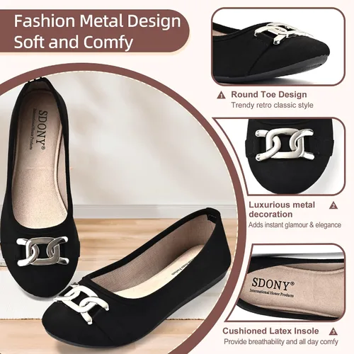 Vista 3 de Zapatos de ballet para mujer, cómodos zapatos planos casuales para caminar, conducir, elegantes