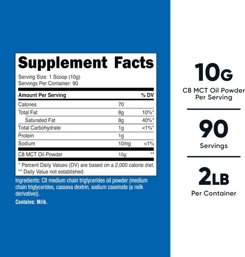 Vista 2 de Nutricost Aceite de C8 MCT en polvo 2LBS (0.95kg) - 95% Aceite de C8 MCT en polvo