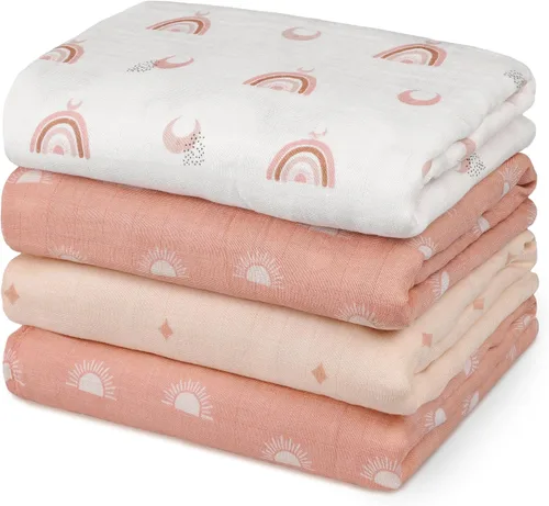 Vista 18 de Gllquen Baby Mantas Envolventes de Muselina Paquete de 4 Mantas Receptoras Transpirables (35" x 40") Mantas Suaves para Bebés para Niñas y Niños