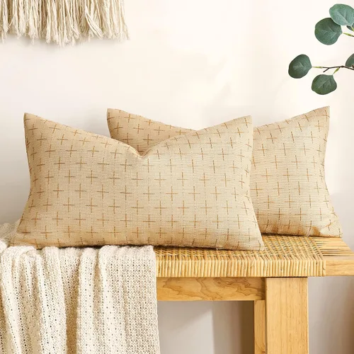 Vista 39 de MIULEE - Juego de 2 fundas de almohada decorativas de lino de arpillera, modernas, estilo campestre, rústicas, tejidas, con textura, para sofá, Gris