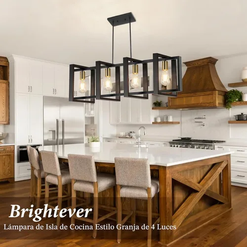 Vista 3 de Lámpara de comedor de 4 luces, lámpara de madera de granja de 53 pulgadas, iluminación de isla de cocina, sobre mesa, moderna lámpara colgante