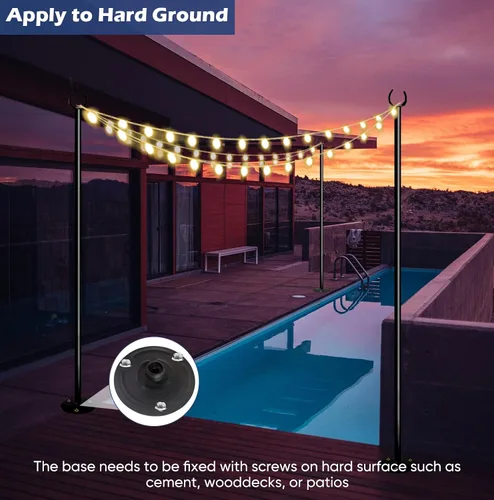 Vista 6 de Poste para tiras de luces de 10 pies para exteriores, poste de iluminación de metal resistente para suelos duros, patios traseros de madera, patio