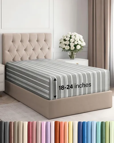 Vista 131 de Sábana bajera ajustable extra profunda Twin XL – Sábana bajera individual de lujo de hotel solamente – Se adapta fácilmente a colchones de 18 a 24
