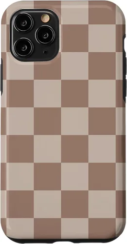 Vista 27 de Funda para iPhone 16 marrón con diseño de cuadros grandes, color beige estético marrón