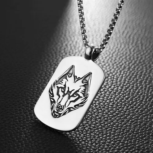 Vista 2 de HZMAN Norse Viking Wolf Necklace for Men Boys Stainless Steel Gothic Punk Fenrir Wolf Head Animal Pendant Jewelry Gift