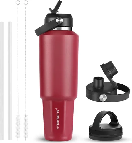 Vista 14 de HYDROWION Botella de agua aislada de 32 onzas, soporte para botella de agua para automóvil, botella de viaje aislada al vacío de doble pared