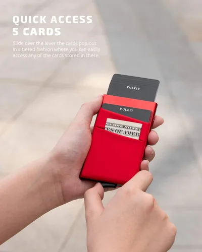 Vista 2 de VULKIT Card Holder with Money Pocket Pop Up Wallet RFID Blocking Slim Metal Bank Card Case Holds 5 Cards and Notes