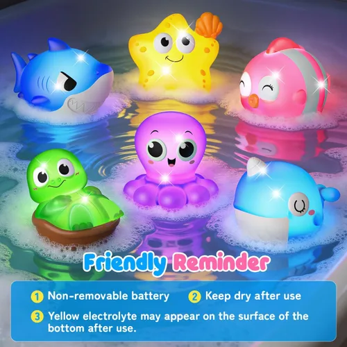 Vista 4 de Juguetes de baño iluminados, juguetes de piscina para niños de 1, 2, 3 años, juguetes de baño activados por agua para niños de 1 a 3 años, juguetes