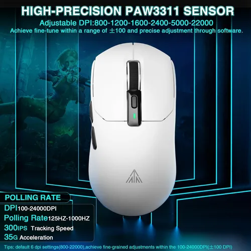 Vista 5 de SOLAKAKA SM820 - Mouse inalámbrico para juegos con base de carga RGB, 24000 DPI Tri-Modos Ratón inalámbrico con 2 botones laterales, mouse macro