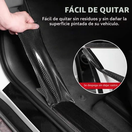 Vista 4 de CloudBuyer Protector universal para borde de puerta de automóvil, película de vinilo negro brillante 5D de fibra de carbono con protección