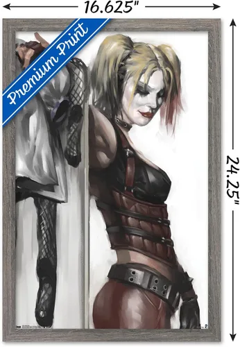 Vista 3 de DC Comics - Póster de pared de Harley Quinn, 22.4 pulgadas de largo x 14.7 pulgadas de ancho, versión enmarcada de madera de granero