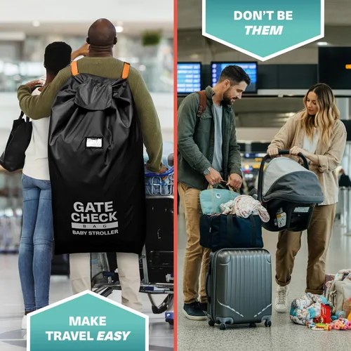 Vista 8 de Bramble Bolsa de viaje para cochecito de 45 pulgadas para avión, cierre de cordón, identificación, correa ajustable acolchada, bolsa de cochecito a