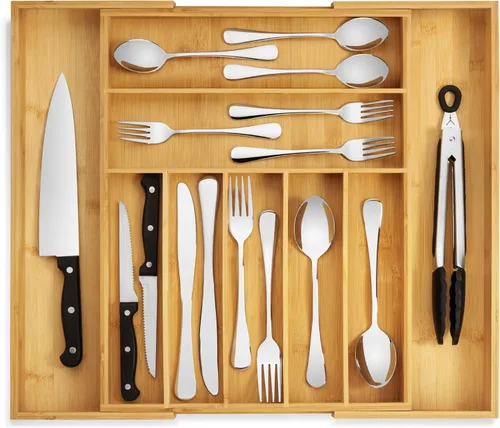Vista 8 de Organizador de Cajón de Cocina Purawood - Organizador de Utensilios Extensible para Cocina, Bandeja de Cuchillos y Organizador de Cubiertos, 3-5