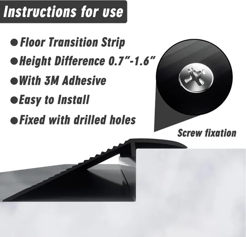 Vista 6 de Tira de transición de piso de metal, umbral de aluminio para puertas, para espacio de 0.4″ a 1.6″, para puertas, azulejos, madera, vinilo Negro